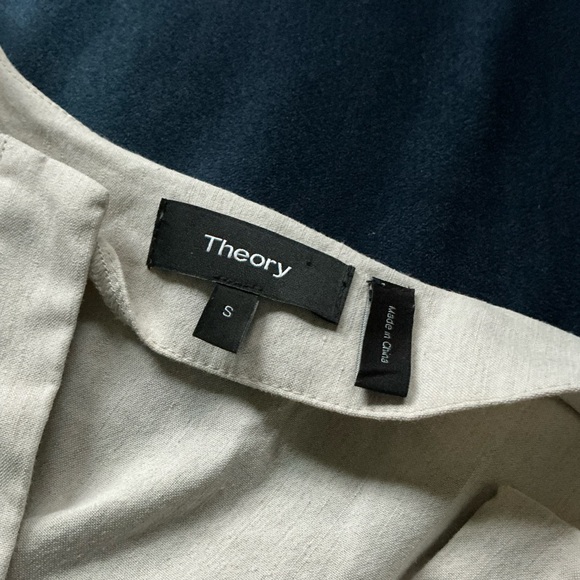 Theory Slit Front Linen Blend Beige Caliver Shift Dress‎ - Picture 3 of 5